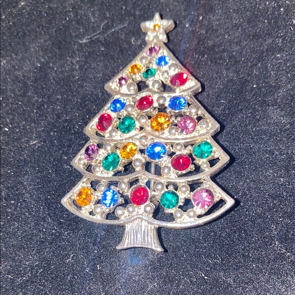 Eisenberg Jewelry - Vintage Eisenberg Colorful Crystal Christmas Tree Brooch